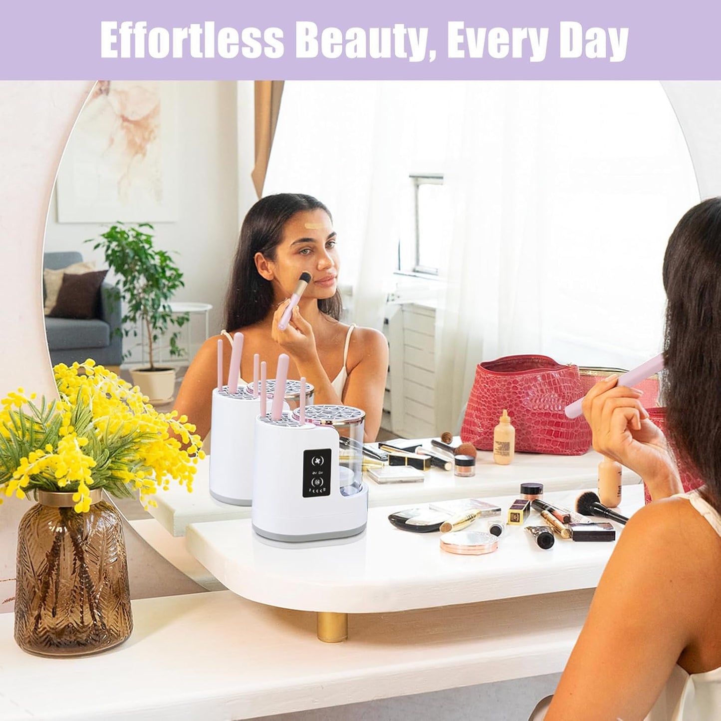 Electric Makeup Brush Cleaner, Automatic 3 In-1 Makeup Brush Dryer & Washer & Holder Combined, Portable Cosmetic Brush Cleaner Dryer Tool for All Size Makeup Brushes