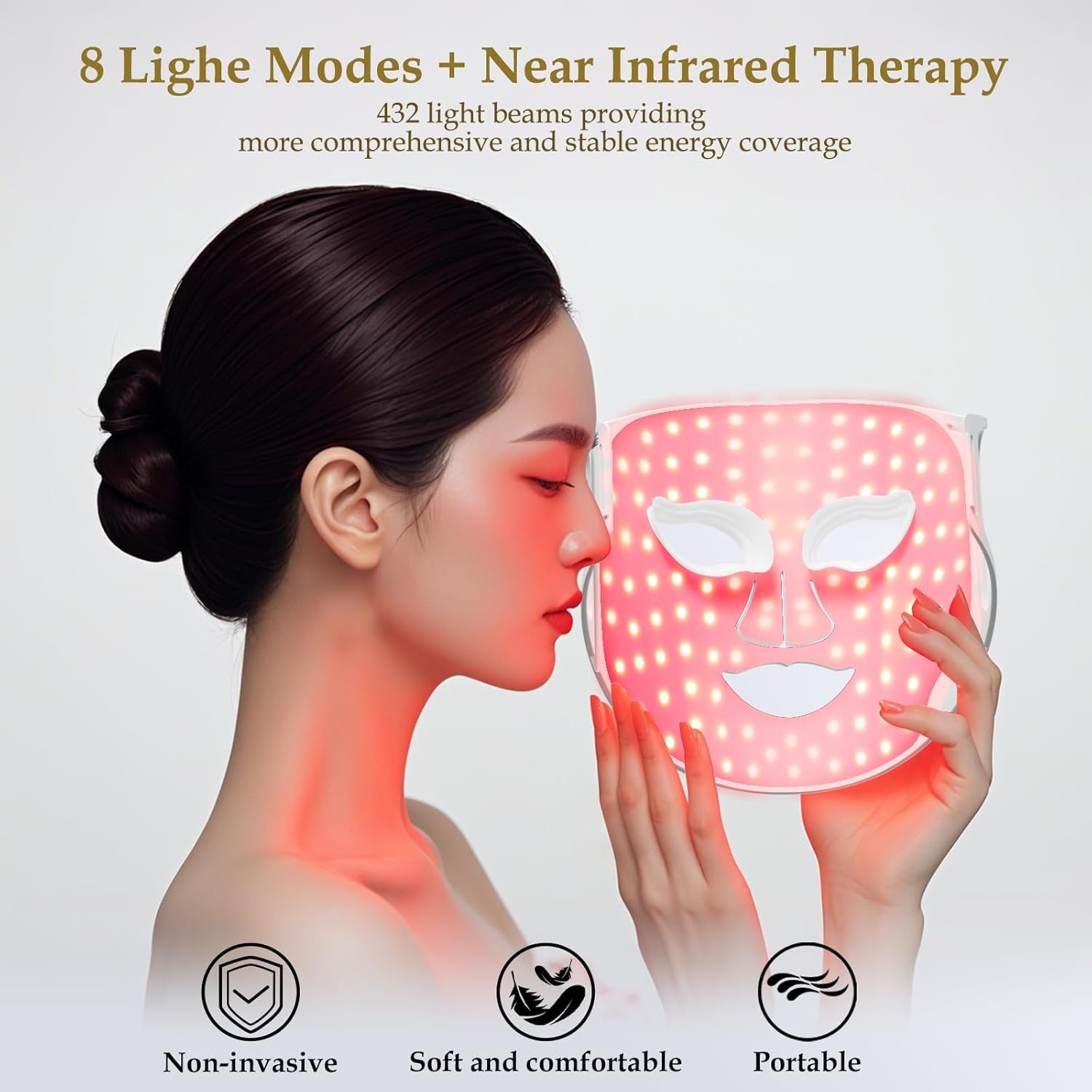 Red Light Therapy for Face, LED Face Mask Light Therapy, Portable Home Device with 7 Colors & 8 Modes, 850Nm near Infrared & Localized Blue Light Reduce Acne, 432 Beads Pro Leds