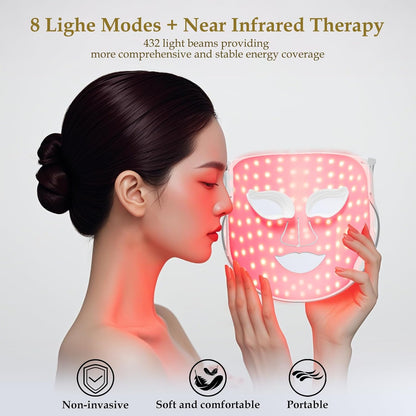 Red Light Therapy for Face, LED Face Mask Light Therapy, Portable Home Device with 7 Colors & 8 Modes, 850Nm near Infrared & Localized Blue Light Reduce Acne, 432 Beads Pro Leds